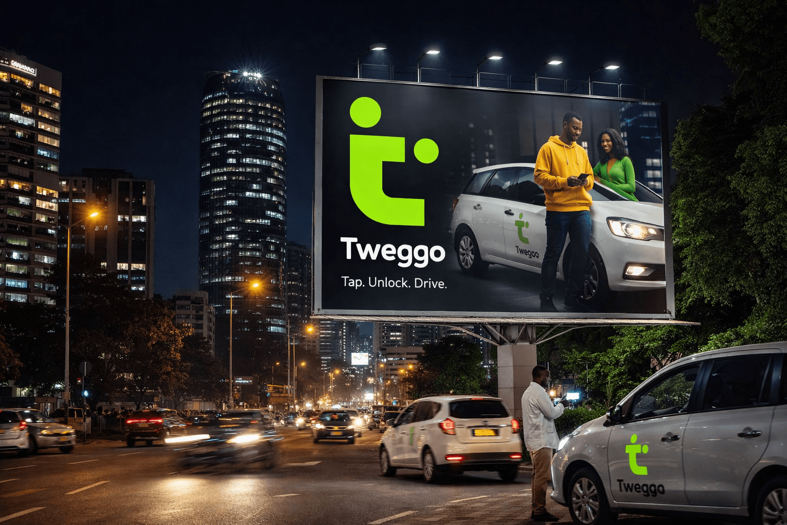 People using a smartphone app to unlock a car