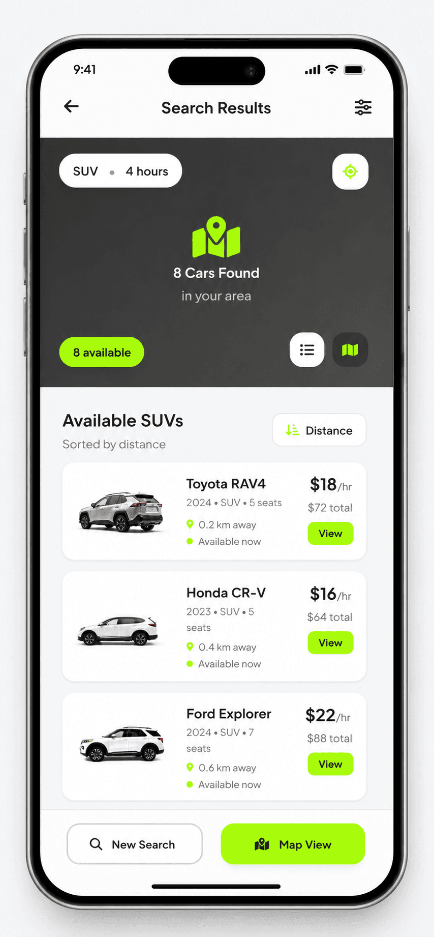 Tweggo app map and car list